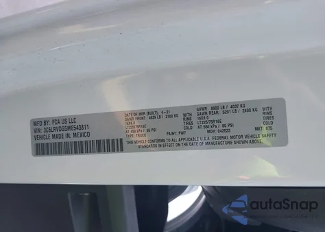 2021 Ram Promaster 2500 High Roof 159 Wb from USA, damaged, VIN 3C6LRVDG5ME543811